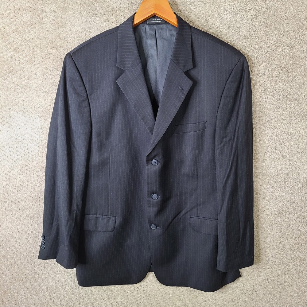 Andrew Fezza Fusion Jacket Mens 46R Navy‎ Blue Striped Blazer Cashmere 120s Wool